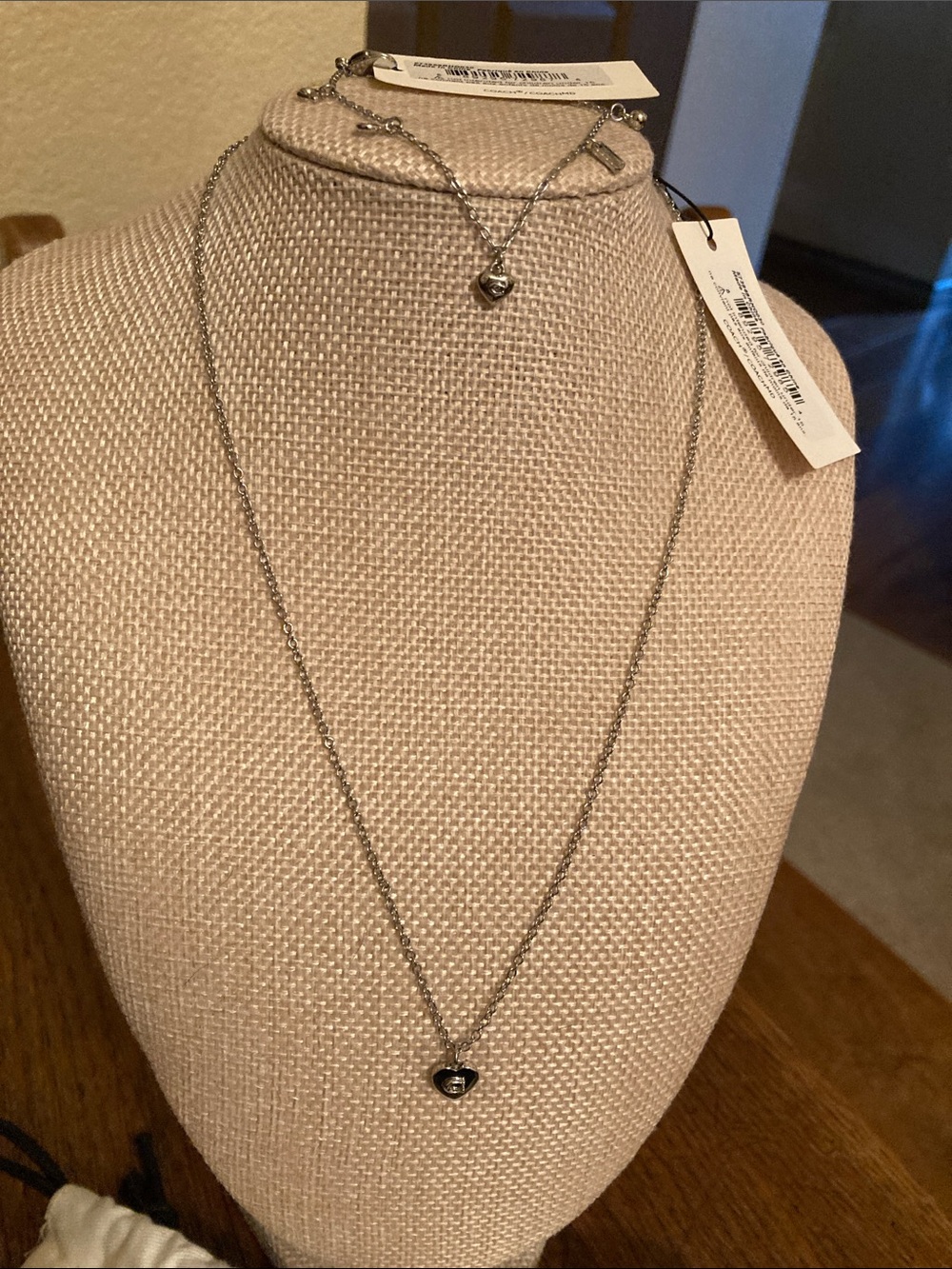Coach Heart Necklace & Charm Bracelet Bundle Silver-Tone w/Dust Bags/Pouches NWT